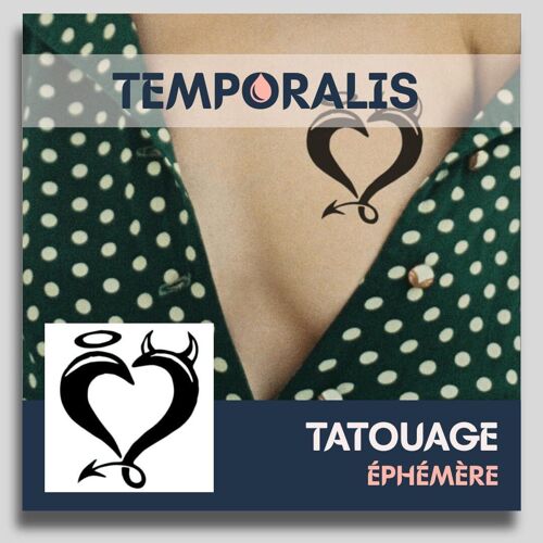 Faux Tatouage|Tatouage Ephemere Femme Et Homme-Cosmétique Certifié Ue,Encre Vegan & Waterproof-Dure 1 À 2 Semaines [ Tattoo Coeur Ange Et Démon ] 