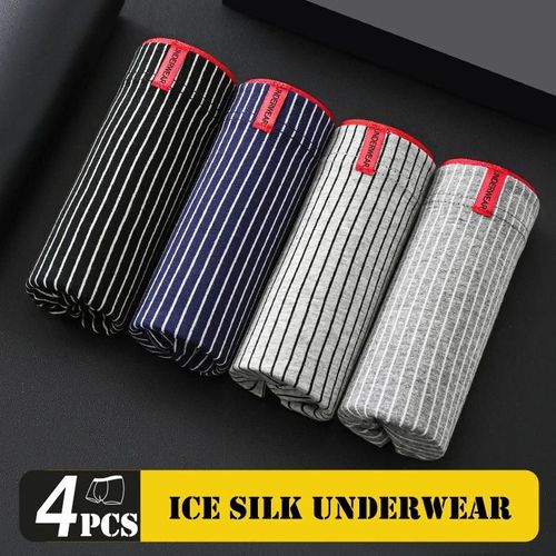 4 Pièces Boxer Shorts Hommes Glace Sous-Vêtements En Soie Hommes Caleçons Respirant Sexy Mince Culotte U Convexe Lingerie Vente En Gros Lots L-6xl.9917.4xl(80-90kg)