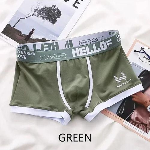 1 Pièces Hommes Coton Boxer Shorts Culottes Sous-Vêtements 3 Couleurs L Xl 2xl 3xl Doux Lettre Ceinture Respirant Doux Mode Sport.Green.L