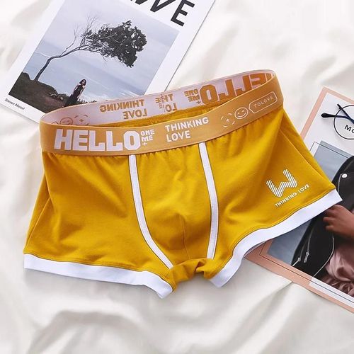 1 Pièces Hommes Coton Boxer Shorts Culottes Sous-Vêtements 3 Couleurs L Xl 2xl 3xl Doux Lettre Ceinture Respirant Doux Mode Sport.Yellow.L