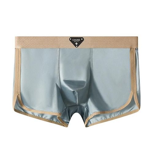 3 Pièces/Paquet De Luxe Satin-Like Glace Soie Hommes Culottes Hygroscopique Respirant Double Couche Soie Entrejambe Boxer Haute Élastique Caleçon.1pc Blue.L
