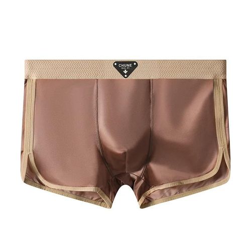 3 Pièces/Paquet De Luxe Satin-Like Glace Soie Hommes Culottes Hygroscopique Respirant Double Couche Soie Entrejambe Boxer Haute Élastique Caleçon.1pc Brown.L