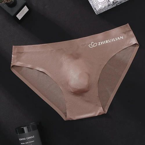 Sous-Vêtements Avec Pochette Pour Hommes,Slip Triangle Taille Basse,Lingerie En Soie Glacée,Ultra Fin,Sans Couture,Lettre De Sport,Sexy.2xl.Coffee