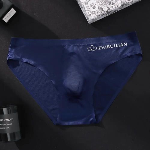 Sous-Vêtements Avec Pochette Pour Hommes,Slip Triangle Taille Basse,Lingerie En Soie Glacée,Ultra Fin,Sans Couture,Lettre De Sport,Sexy.2xl.Bleu