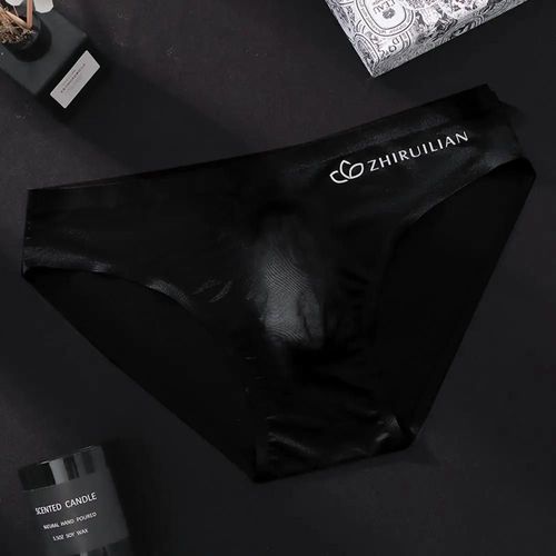 Sous-Vêtements Avec Pochette Pour Hommes,Slip Triangle Taille Basse,Lingerie En Soie Glacée,Ultra Fin,Sans Couture,Lettre De Sport,Sexy.2xl.Black