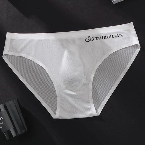 Sous-Vêtements Avec Pochette Pour Hommes,Slip Triangle Taille Basse,Lingerie En Soie Glacée,Ultra Fin,Sans Couture,Lettre De Sport,Sexy.2xl.Blanc