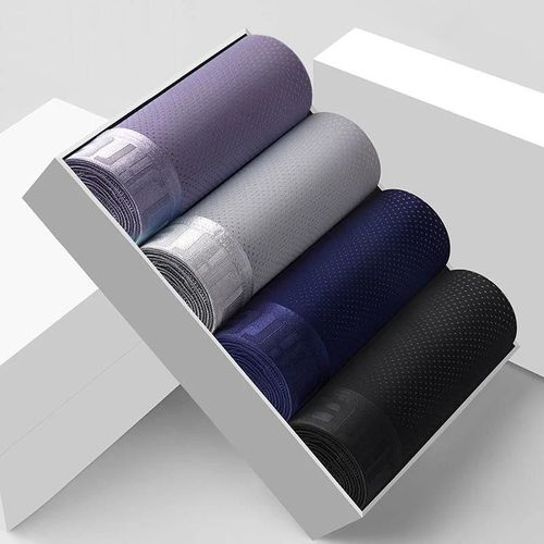 4 Pièces Boxer Pour Hommes Sous-Vêtements En Soie Glacée Grande Taille Caleçons Cool Respirant Sexy Mince Culotte Maille Lingerie Vente En Gros Lots.7707-2.4xl(80-90kg)