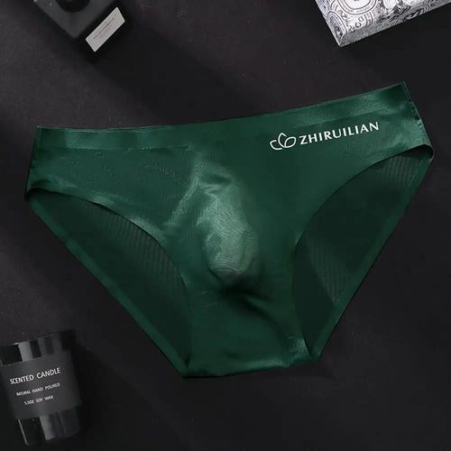 Sous-Vêtements Avec Pochette Pour Hommes,Slip Triangle Taille Basse,Lingerie En Soie Glacée,Ultra Fin,Sans Couture,Lettre De Sport,Sexy.2xl.Green
