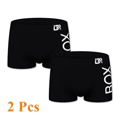 1/2 Pièces Orlvs Hommes Boxer Sous-Vêtements Sexy Doux Long Boxer Coton Doux Sous-Vêtement Mâle Culotte 3d Poche Shorts Sous Vêtements Pantalon Court.2 Pcs Black.L