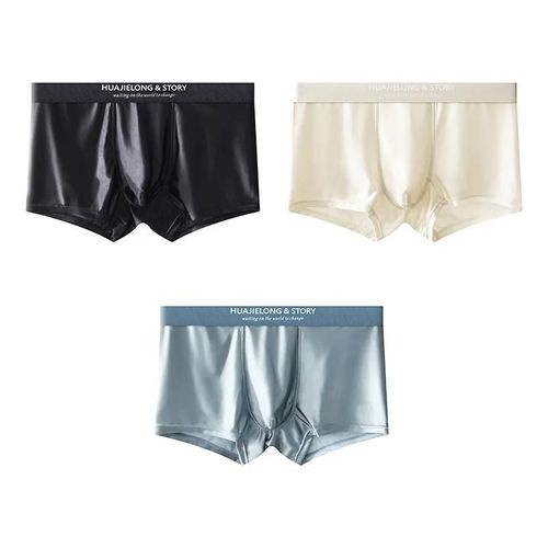 1/3 Pièces Respirant Mince Satin Soie Boxer Slips Sans Couture Taille Moyenne Glace Soie Boxeurs Caleçons Sous-Vêtements Lisses Pour Hommes Quotidien.3pc Style E.L