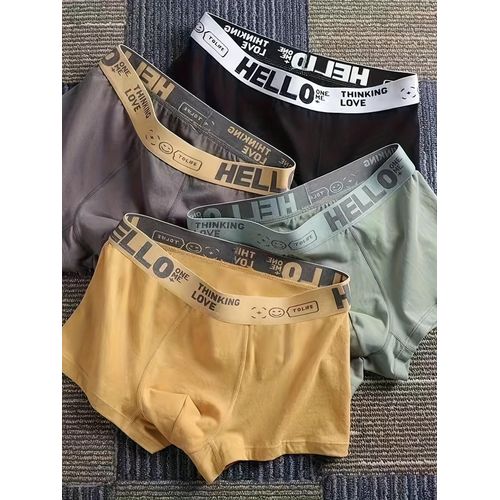 Lot De 4 Boxers En Soie De Lait Pour Hommes¿Ceinture « Hello »,Doux Et Colorés,4 Pièces.Multi.1xl