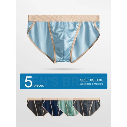 Lot De 5 Slips En Soie Glacée Pour Hommes¿Respirants,Évacuant L'humidité,Tailles Xs-Xxl.Multi.1xl