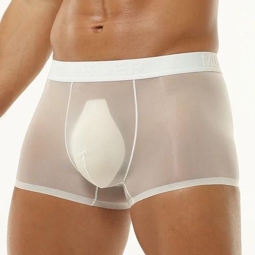 Sous-Vêtements Pour Hommes,Boxer Transparent En Soie Glacée,Caleçon De Couleur Respirant,Caleçon Confortable.White.3xl