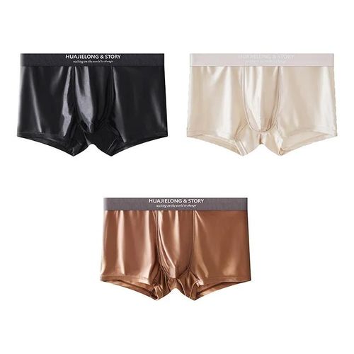 1/3 Pièces Respirant Mince Satin Soie Boxer Slips Sans Couture Taille Moyenne Glace Soie Boxeurs Caleçons Sous-Vêtements Lisses Pour Hommes Quotidien.3pc Style A.L