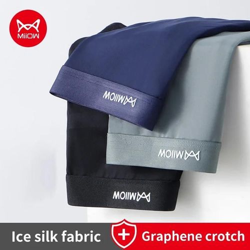 Miiow 3 Pièces Été Mince Glace Soie Hommes Boxershorts Graphène Antibactérien Sous-Vêtements Pour Hommes Respirant Cool Hommes Culottes Boxershorts.Mw458-3a.2xl