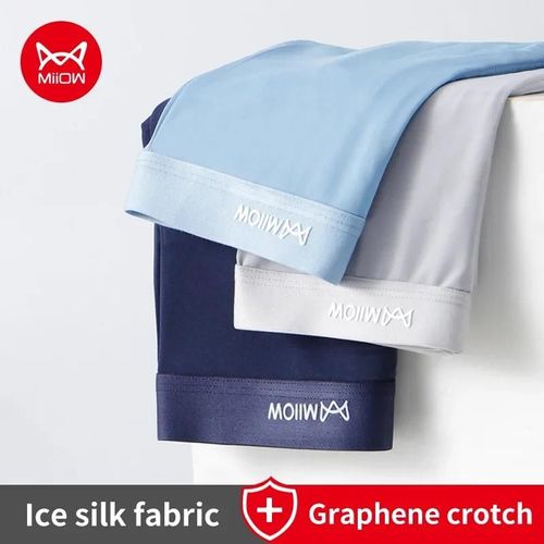 Miiow 3 Pièces Été Mince Glace Soie Hommes Boxershorts Graphène Antibactérien Sous-Vêtements Pour Hommes Respirant Cool Hommes Culottes Boxershorts.Mw458-3e.2xl
