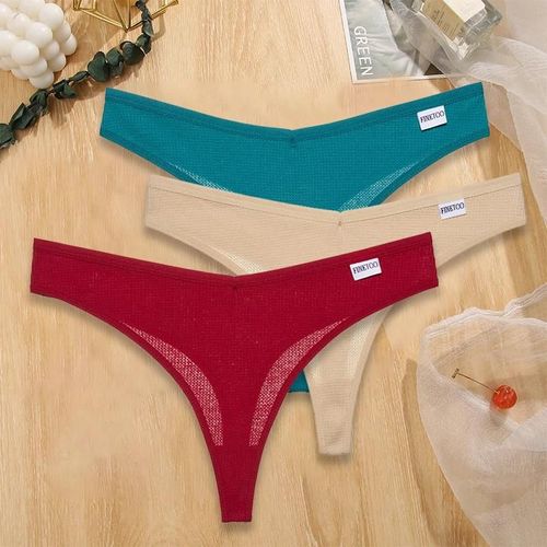 Finetoo 3 Pièces/Ensemble Culotte String Gaufrée Coton Sous-Vêtements Pour Femmes Culottes Sexy Femme Caleçon String Taille V Pantys Lingerie.Set 26.L