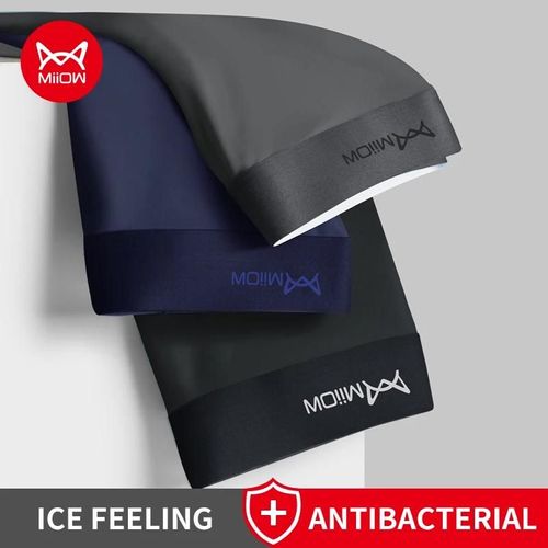 Miiow 3 Pièces Glace Soie Hommes Boxer Shorts Sous-Vêtements Antibactériens Boxershorts Cueca Mâle Culottes Mode Hommes Caleçons Lingeries 5xl.3pcs-M1524.4xl