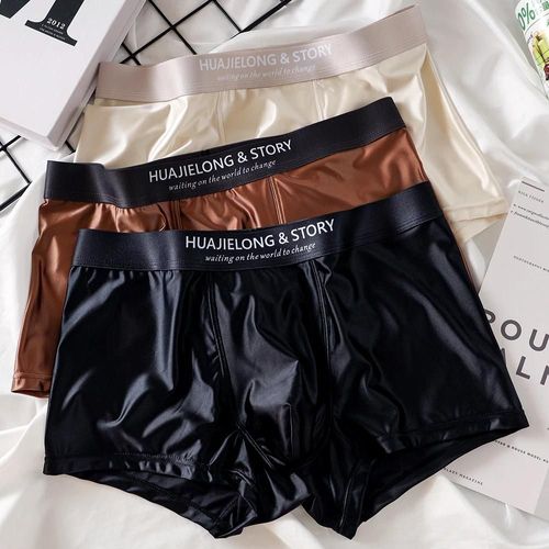 Boxer De Luxe En Satin De Soie Glacée,Sous-Vêtement D'été Lisse Et Frais Pour Hommes,Culotte D'entrejambe En Maille Respirante,3 Pièces/Paquet.4.4xl