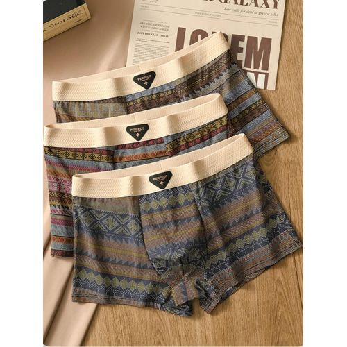 Boxer En Coton Pour Hommes,3 Pièces,Slip Doux Et Confortable,Imprimé Rétro,Ample.Multi.2xl