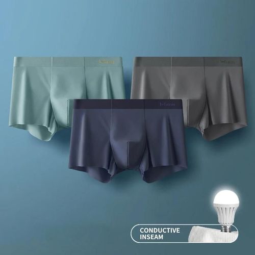 Miiow 3 Pièces Glace Soie Sous-Vêtements Pour Homme Boxer Fibre Métallique Antistatique Hommes Caleçons Sans Couture Ourlet Hommes Culottes Boxeurs Shorts Tronc.M1260-3c.4xl