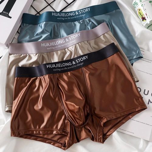 Boxer De Luxe En Satin De Soie Glacée,Sous-Vêtement D'été Lisse Et Frais Pour Hommes,Culotte D'entrejambe En Maille Respirante,3 Pièces/Paquet.2.4xl