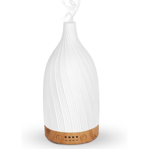 JGD-Diffuseur d'huiles Essentielles en Céramique Blanche, Ultrasonique Humidificateur Diffuseur Aromathérapie Electrique, Arôme Parfum Electrique avec 7 Couleurs Lumières LED,pour Chambre/Yoga 100ml