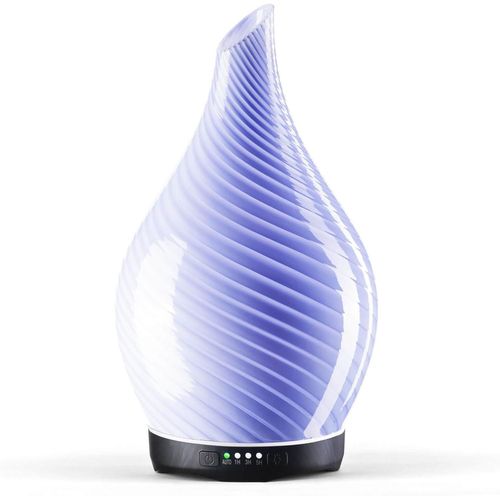Diffuseur d'arômes 280ml, diffuseur en Verre soufflé à la Main pour huiles essentielles, humidificateur ultrasonique Silencieux,7 Types de Couleurs de lumière LED pour la Maison (Violet Pur)