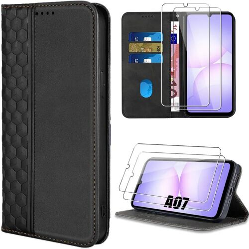 Coque + 2 Verres Trempés pour Samsung Galaxy A07, Protection Cuir PU Motif Mosaïque Noir - EFConnection
