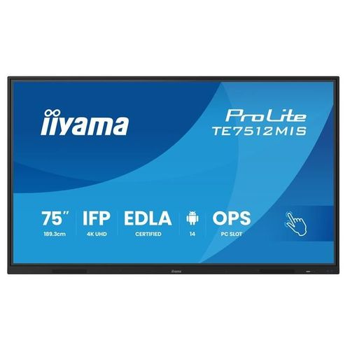 iiyama ProLite TE7512MIS-B4AG - 75" (74.52" visualisable) écran LCD rétro-éclairé par LED - signalétique numérique interactive - avec écran tactile (multi-touch) / capacité PC...
