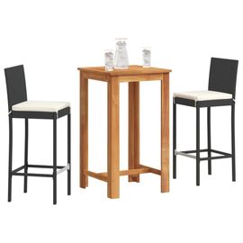 Vidaxl Ensemble De Bar De Jardin 3 Pcs Noir Bois Massif Acacia Rotin