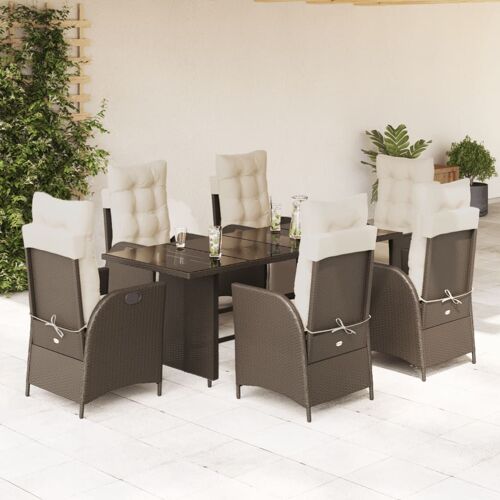 Vidaxl Ensemble À Manger De Jardin Et Coussins 7 Pcs Marron Rotin