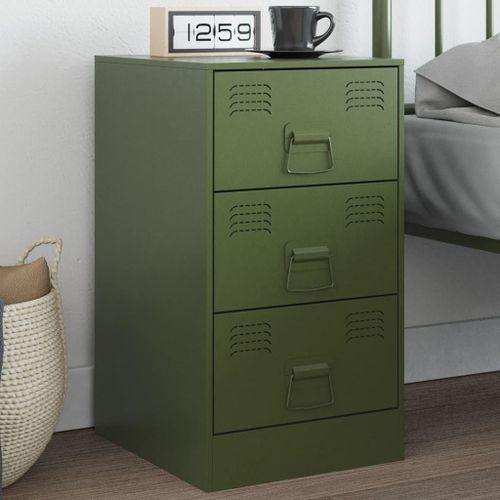 Vidaxl Table De Chevet Vert Olive 34,5x39x62 Cm Acier