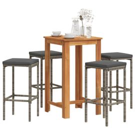 Vidaxl Ensemble De Bar De Jardin 5 Pcs Gris Bois Massif Acacia Rotin