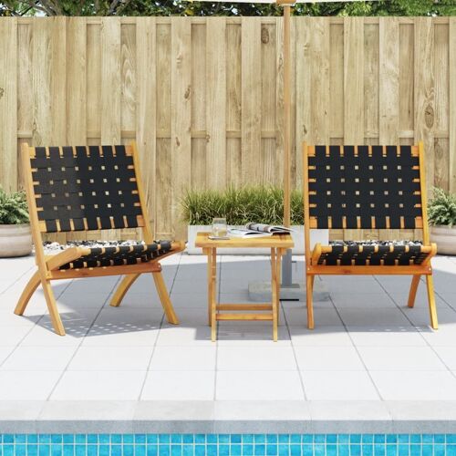 Vidaxl Chaises Pliables De Jardin Lot De 2 Avec Table Noir Bois Massif