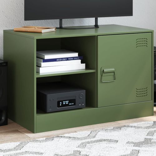 Vidaxl Meuble Tv Vert Olive 67x39x44 Cm Acier