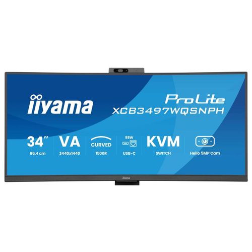 iiyama ProLite XCB3497WQSNPH-B1 - Écran LED - incurvé - 34" (31.3" visualisable) - 3440 x 1440 UWQHD @ 120 Hz - VA - 300 cd/m² - 3000:1 - 0.4 ms - 2xHDMI, DisplayPort, USB-C - haut-parleurs -...