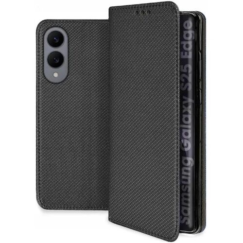 Housse pour Samsung Galaxy S25 Edge 5G - etui coque pochette portefeuille + film ecran - NOIR MAGNET