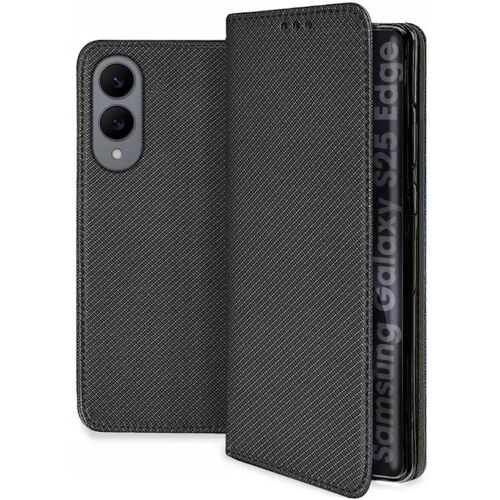 Housse pour Samsung Galaxy S25 Edge 5G - etui coque pochette portefeuille + verre trempe - NOIR MAGNET