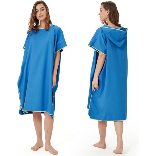 Poncho De Bain Adultes - Aqsacokiya - Robe De Plage Et Serviette De Plage - Poncho Surf Séchage Rapide - Microfibre - Bleu