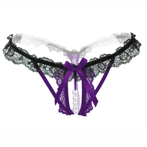Tenue Érotique, Lingerie Pour Femmes, Sous-Vêtements Sexy En Dentelle, Perle, Entrejambe Ouvert, Culotte Transparente, Grande Taille, 1 Pièce