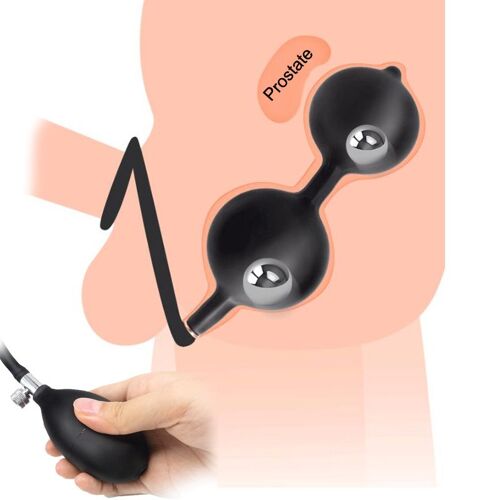 Plug Anal De Massage De Prostate Gonflable Avec Deux Perles De Défilement, Anneau De Verrouillage Du Pénis, Stimulateur Gonflé, Jouets Sexuels