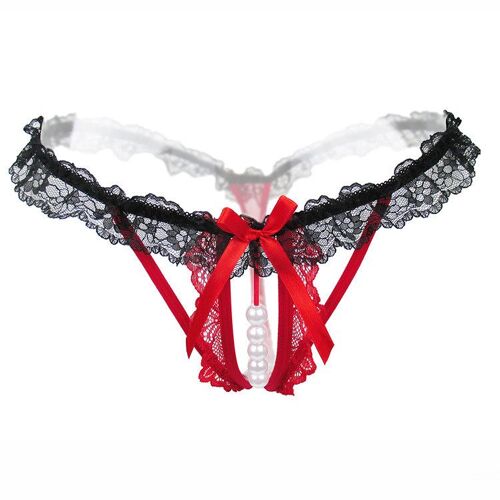 Tenue Érotique, Lingerie Pour Femmes, Sous-Vêtements Sexy En Dentelle, Perle, Entrejambe Ouvert, Culotte Transparente, Grande Taille, 1 Pièce