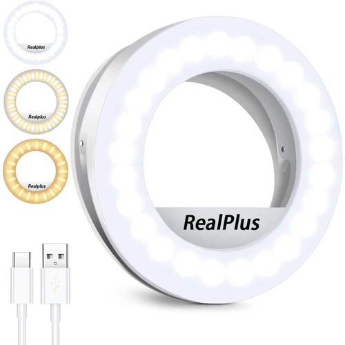 Ring Light Téléphone, Selfie Anneau Lumineux Rechargeable Avec Clip Et 40 Leds, 3 Modes D'Éclairage & Dimmable, Lampe Photo Pour Téléphone, Laptop, Cadeaux Noël Femme, Right Light[YIN4185582]