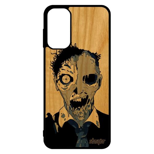 Coque Bois Veritable Pour Samsung M13 Silicone Zombie Dessin Horreur Bleu Urbain Gore Apocalypse Noir Mort Vivant 4g Etui Tpu Galaxy