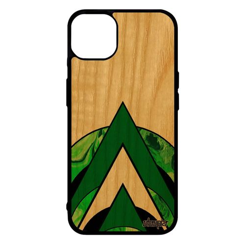 Coque En Bois Pour Iphone 14+ Plus Silicone Marbre Antichoc Case Design Mobile Telephone Vert Moderne Geometrique Effet Motif