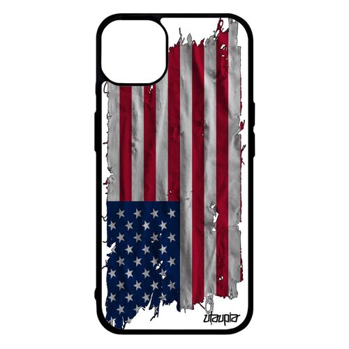 Coque pour iPhone 14+ Plus silicone drapeau etats unis usa americain foot football rigide tissu portable basket NBA antichoc
