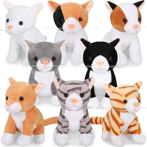 8 Pieces Plush Animals 5 Inch Small Plush Animal Cute Assorted Bulk Plush Toys for Halloween Child Classroom School (Cat)