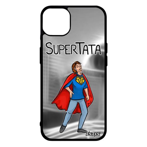 Coque Pour Iphone 14+ Plus Silicone Super Tata Humoristique Texte Housse Aluminium Smartphone Heros Humour Bande Dessinée Gris