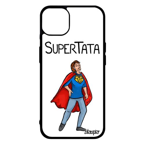 Coque Iphone 14+ Plus Silicone Super Tata Comics Tante Enfant Cover Comique Humour Blanc Housse Heros Rigide Drole Dessin De